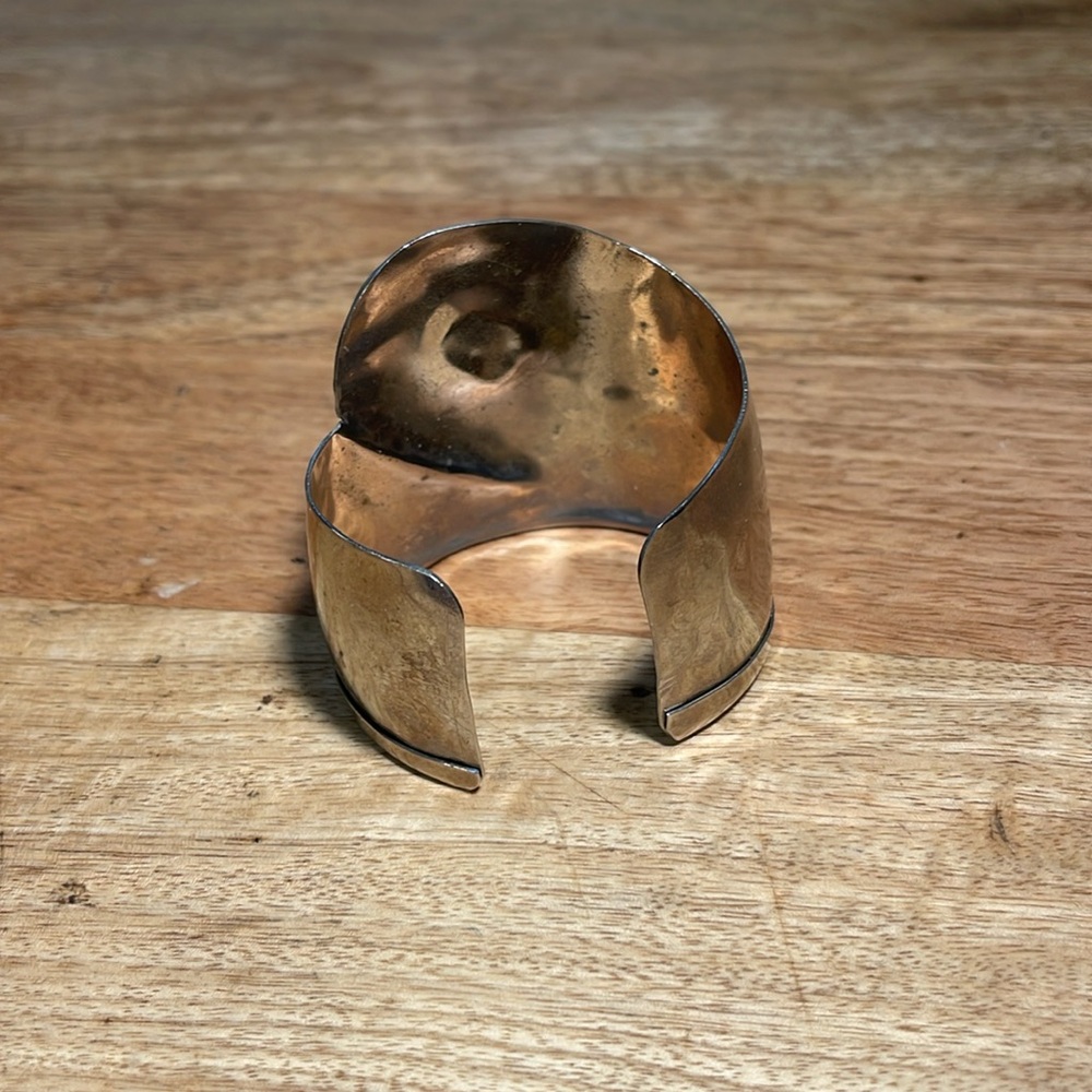 Rustic Silver Cuff Bangle Natural Gemstone Oval B… - image 4